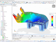 Verformungsanalyse einer Stahlkonstruktion unter Last, erstellt mit RFEM-Software.