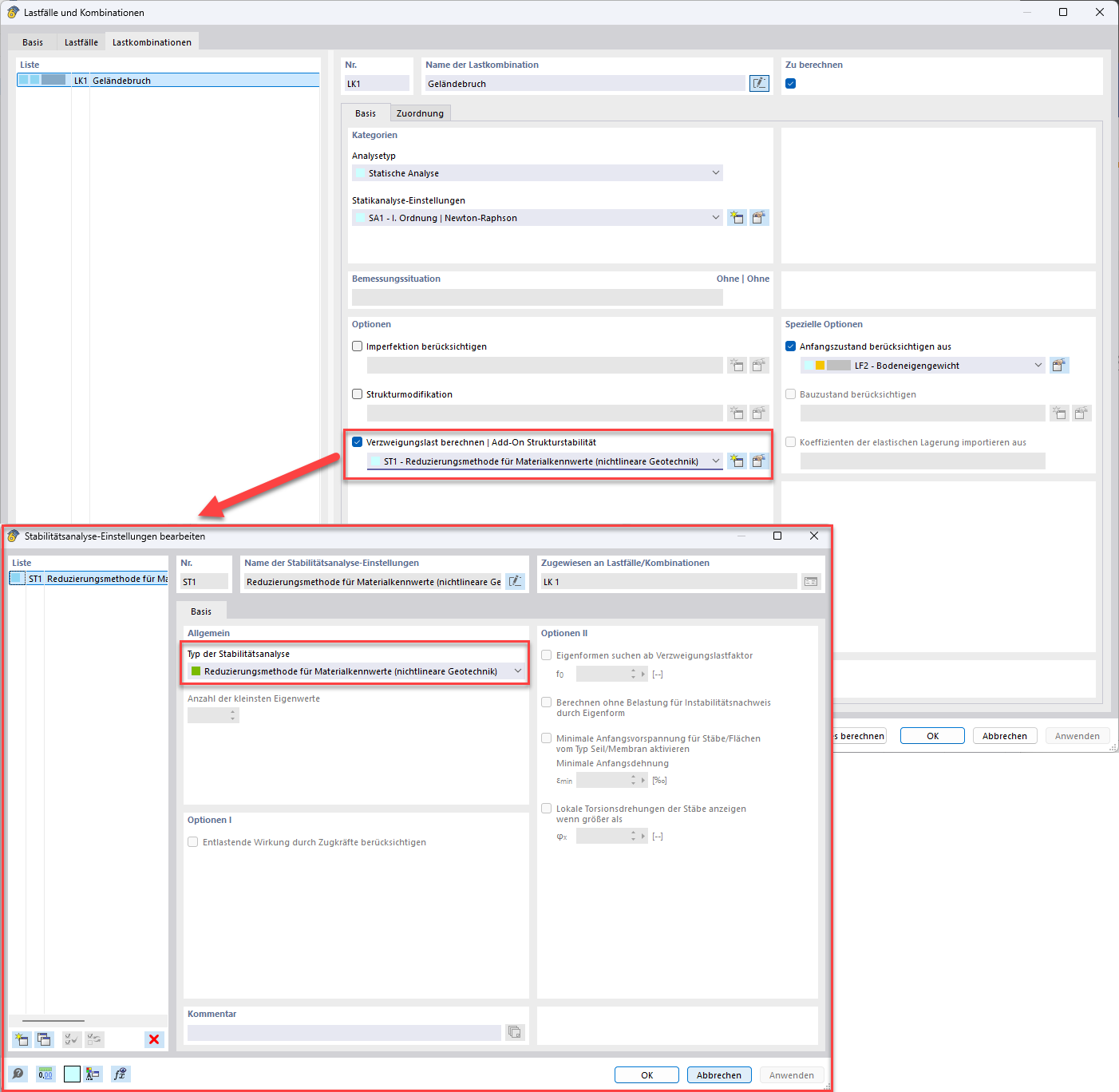 Geotechnische Stabilitätsanalyse - Standsicherheit/Geländebruch