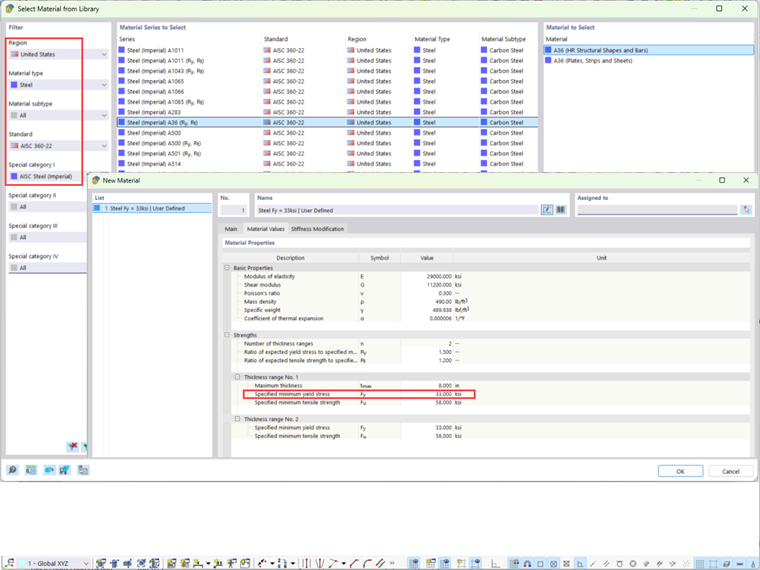 Neues Material auf Basis von Stahl A36 erzeugen