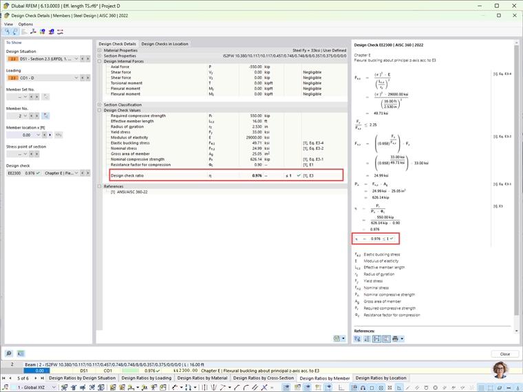 Endergebnis der Stahlbemessung