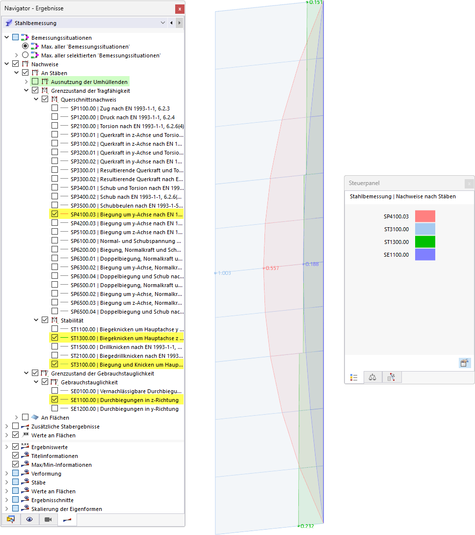 Ausnutzungen nach Nachweisarten an Stäben darstellen