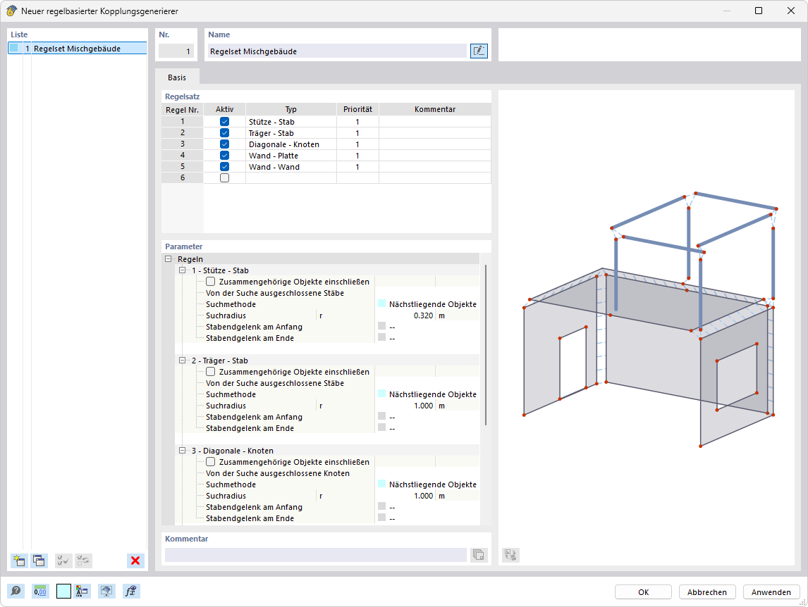 Dialog 'Neuer Regelbasierter Kopplungsgenerierer'