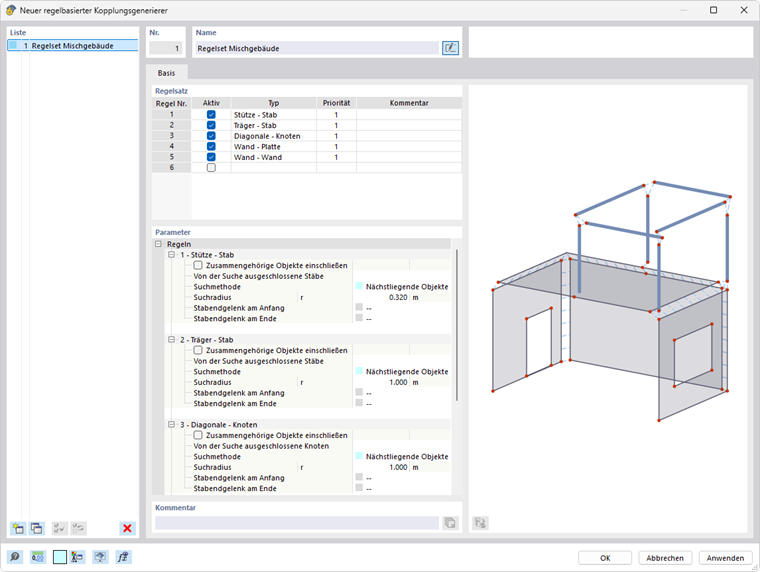 Dialog 'Neuer Regelbasierter Kopplungsgenerierer'