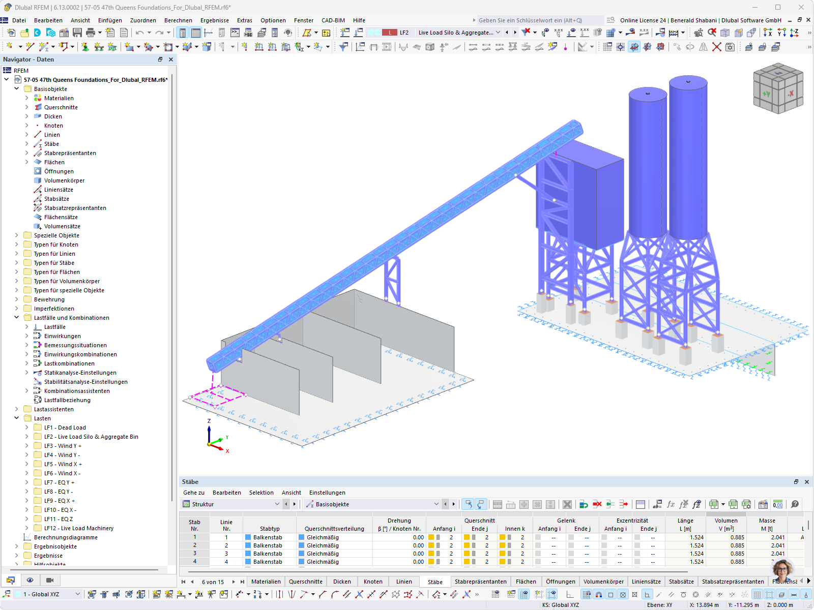 3D-Modell einer Betonmischanlage, erstellt mit RFEM-Software.