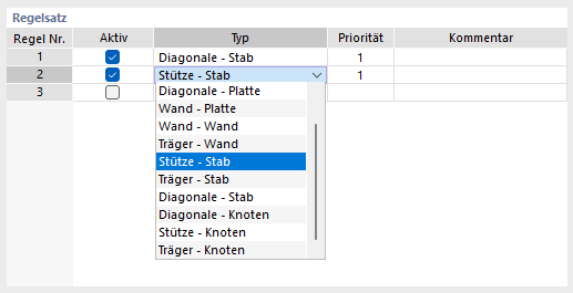 Typ für Regel auswählen