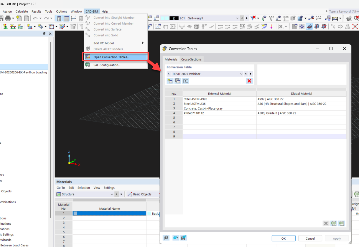 Konvertierungstabellen in RFEM 6