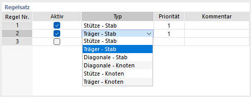 Typ für Regel auswählen