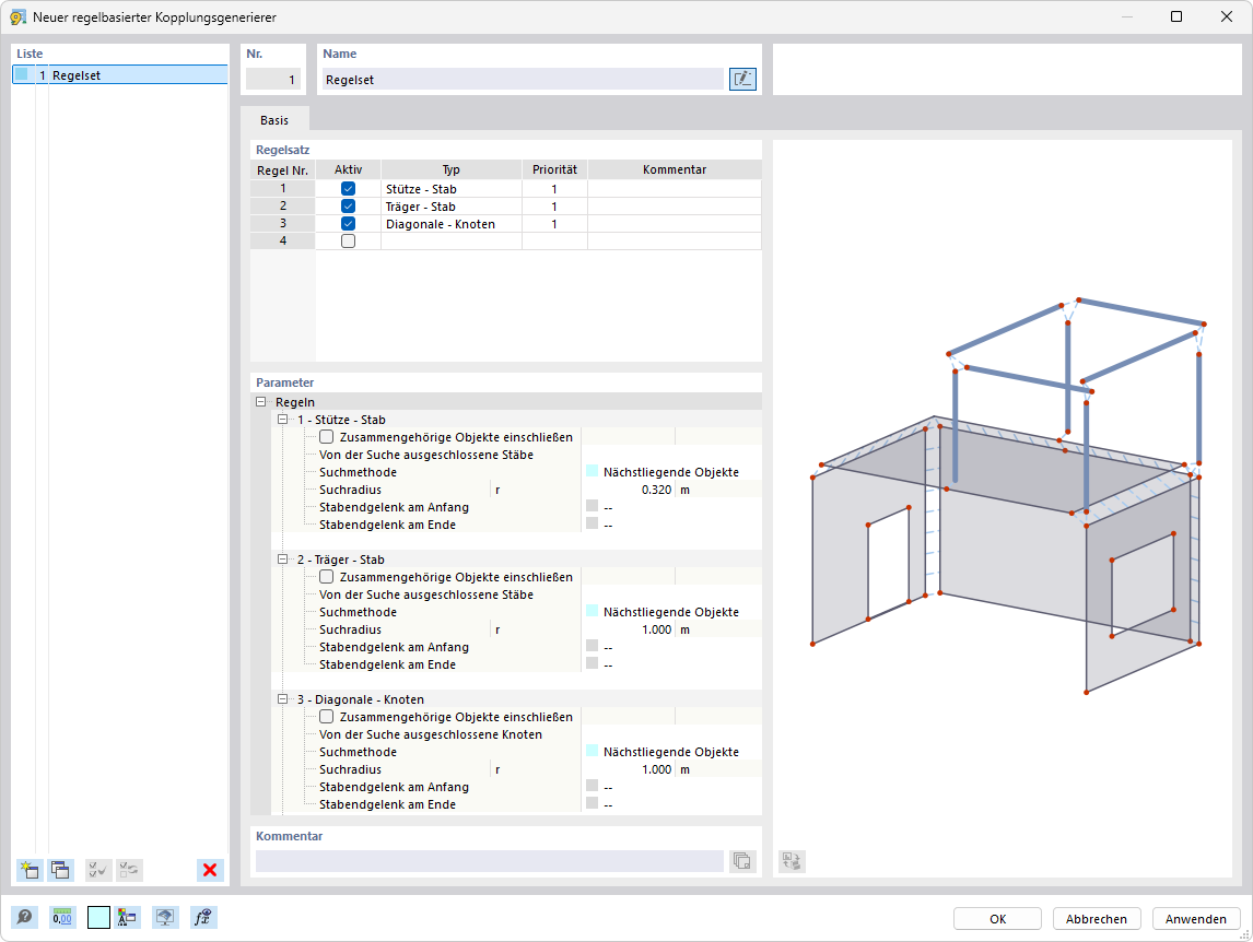 Dialog 'Neuer Regelbasierter Kopplungsgenerierer'