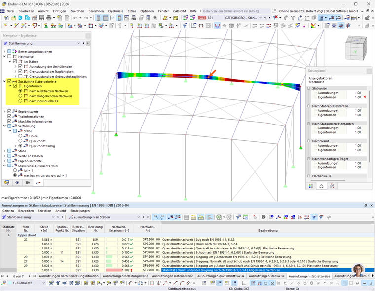 Visualisierung der Eigenformen für Biegedrillknicknachweise im Rahmen der Stahlbemessung
