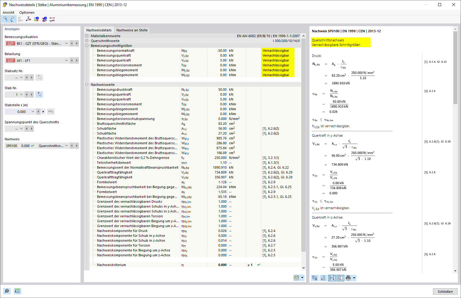 Aluminiumbemessung - Nachweisdetails für vernachlässigbare Schnittgrößen