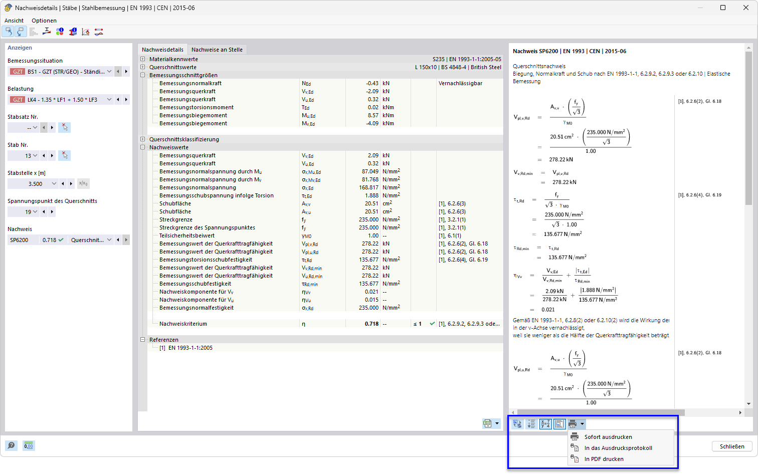 Nachweisdetails drucken