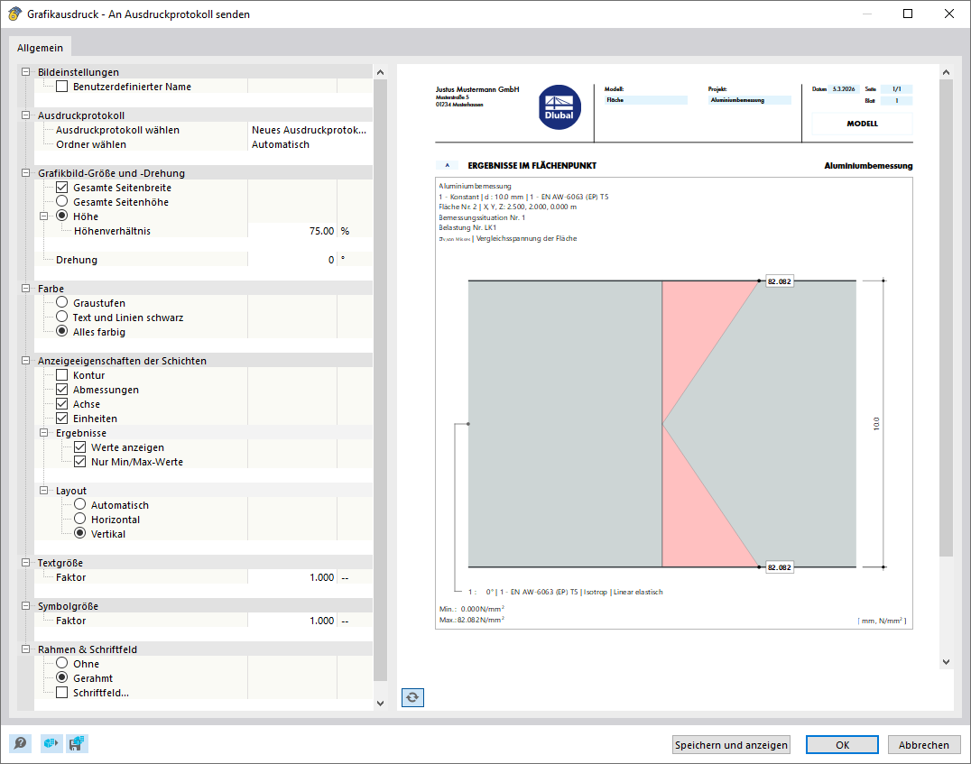 Spannungsverläufe in Ausdruckprotokoll drucken