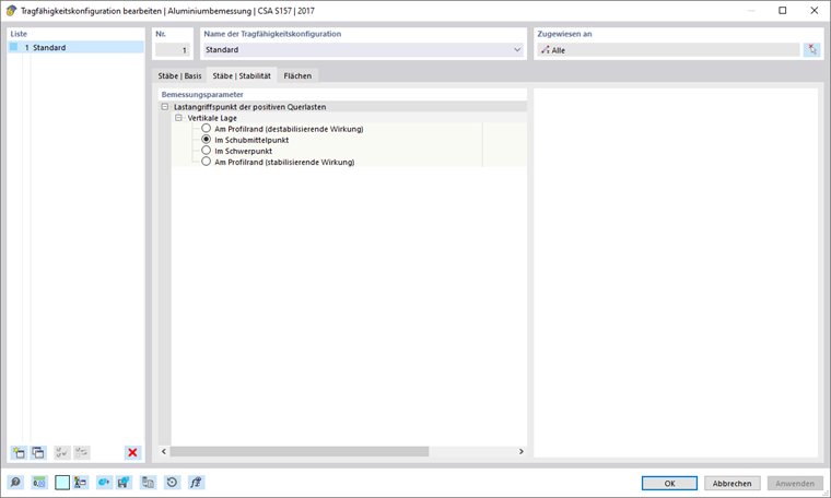 Dialog 'Tragfähigkeitskonfiguration bearbeiten', Register 'Stäbe | Stabilität'