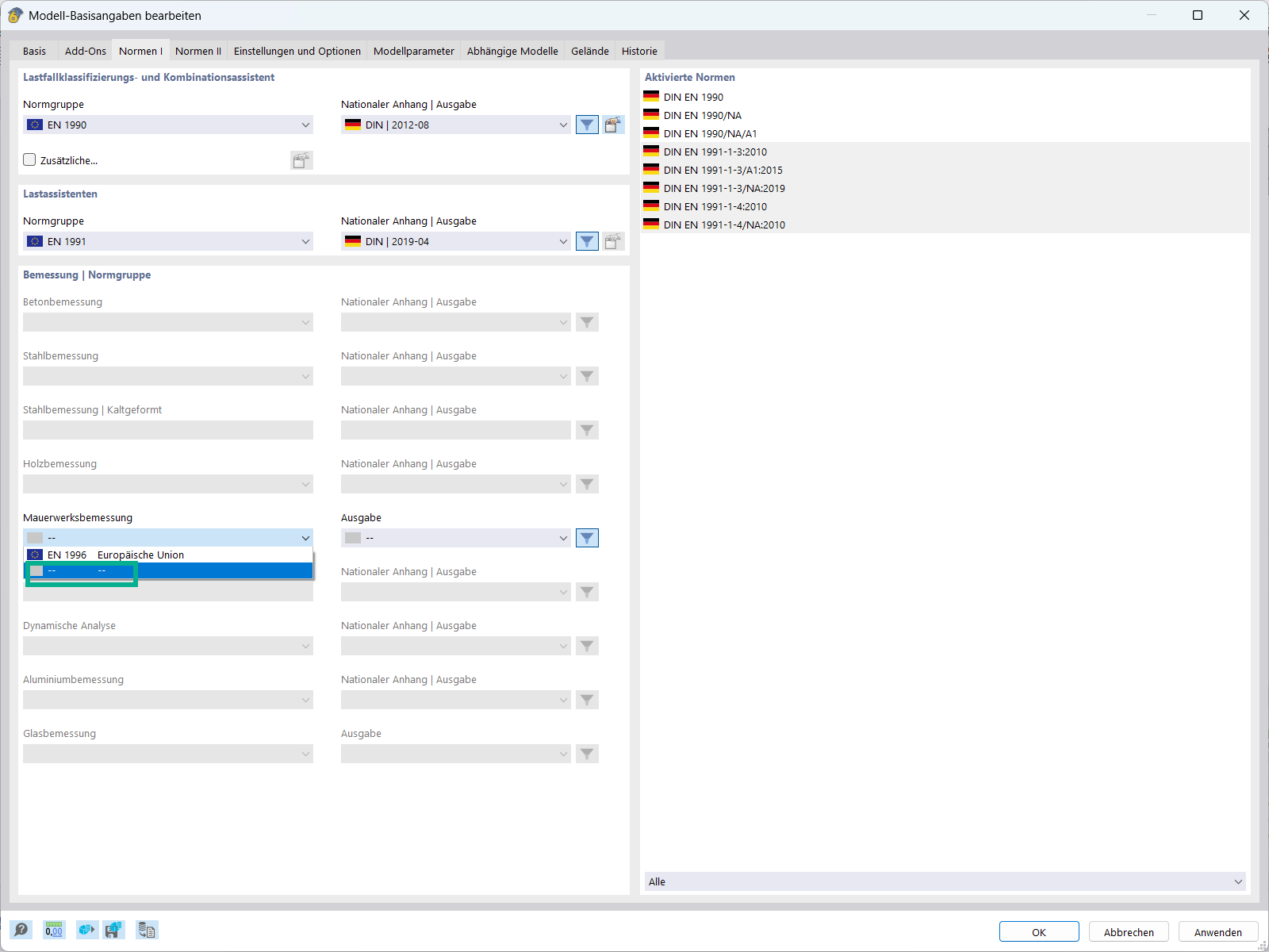 Mauerwerk wird mit isotropem, plastischem Materialmodell ohne Norm berechnet.