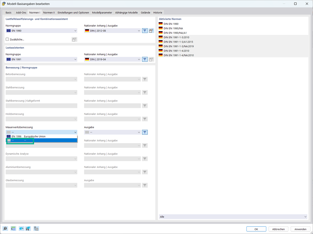 Mauerwerk wird mit isotropem, plastischem Materialmodell ohne Norm berechnet.