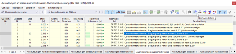 Schaltfläche 'Nachweisdetails' in Tabellen-Symbolleiste
