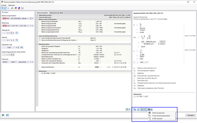 Nachweisdetails drucken
