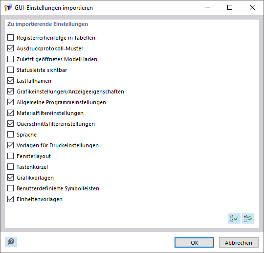 GUI-Einstellungen importieren