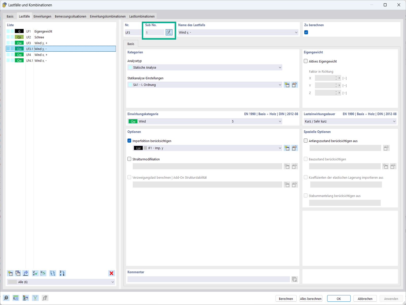 Darstellung der Gruppierung von Lastfällen und Unterlastfällen zur besseren Organisation und Übersicht.