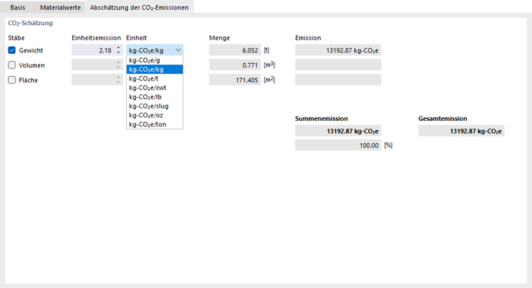 Einheitsemissionen und Einheiten für Material festlegen