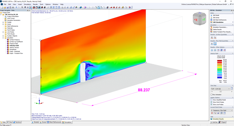 Gesamtlänge des Windkanals