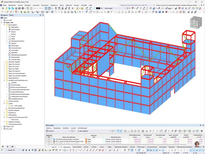 Stahlkonstruktion im Earth-Level von Bent on Destruction, dargestellt in RFEM, fotografiert von Impulse Control.