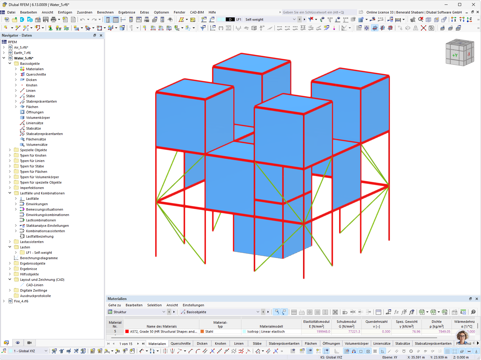 Stahltragwerksmodell des Levels "Water" in RFEM von Bent on Destruction.