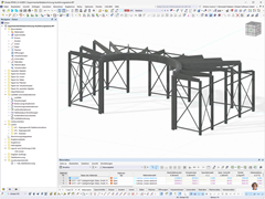 Stahlkonstruktion erstellt als RFEM-Modell für die Abschirmung eines Experimentierfeldes. Berechnung statischer Lasten angezeigt.