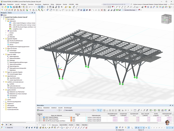 Strukturmodell der Summit Park Pavilion mit RSTAB in einer Stahlkonstruktion.