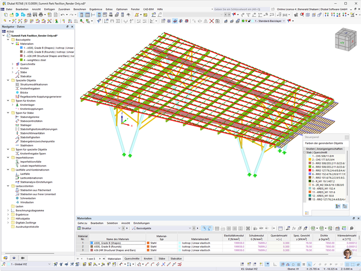 Stählerner Querschnitt in RSTAB mit detaillierter Geometrie und Verbindungspunkten.