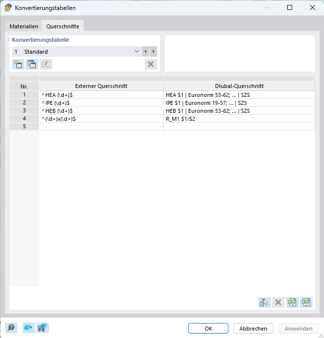 Reguläre Ausdrücke in der Konvertierungstabelle