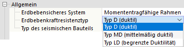 Erdbebenfesten Typ auswählen