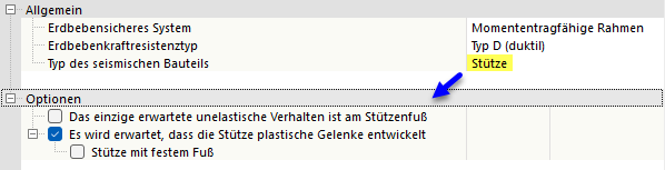 Parameter für Bauteil des Typs 'Stütze' festlegen