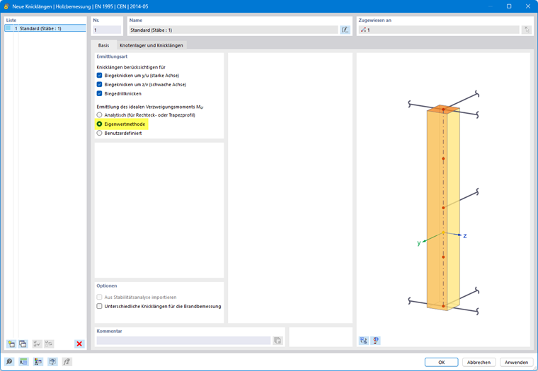 Aktivierung des Eigenwertlösers in den effektiven Längen