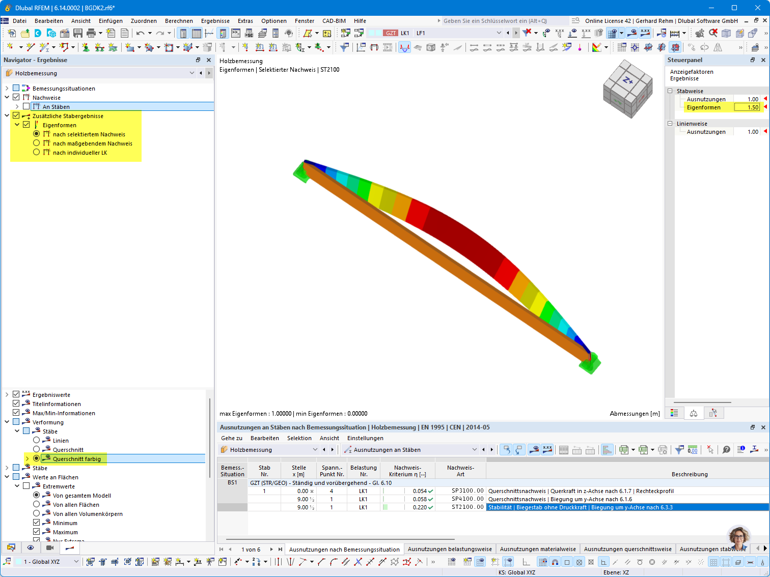 Darstellung der Eigenform - Ausweichen des Obergurtes