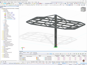 RFEM-Modell einer Stahlkonstruktion für eine Ladestation, zeigt strukturelle Details.