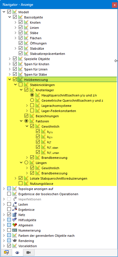 Anzeigemöglichkeiten für Bemessungseigenschaften von Stäben