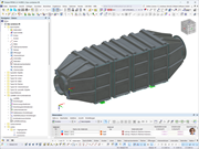 3D-Modell eines Gasbehälters aus Edelstahl zeigt strukturelle Details und architektonische Elemente.