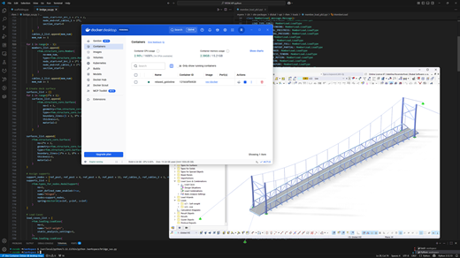 Abbildung, die den nahtlosen Docker-Bereitstellungsprozess mit der API von Dlubal zeigt und sich auf vereinfachte Workflows und Integration konzentriert.