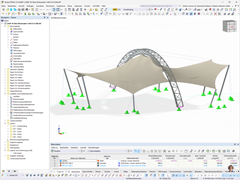 Detaillierte Darstellung einer Membrandachkonstruktion im RFEM-Softwaremodell.