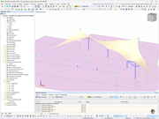 3D-Modell einer einwirkenden Last veranschaulichen Membranüberdachung in statischer Analyse.