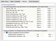 Register 'Flächen' für Holzbemessung nach CSA