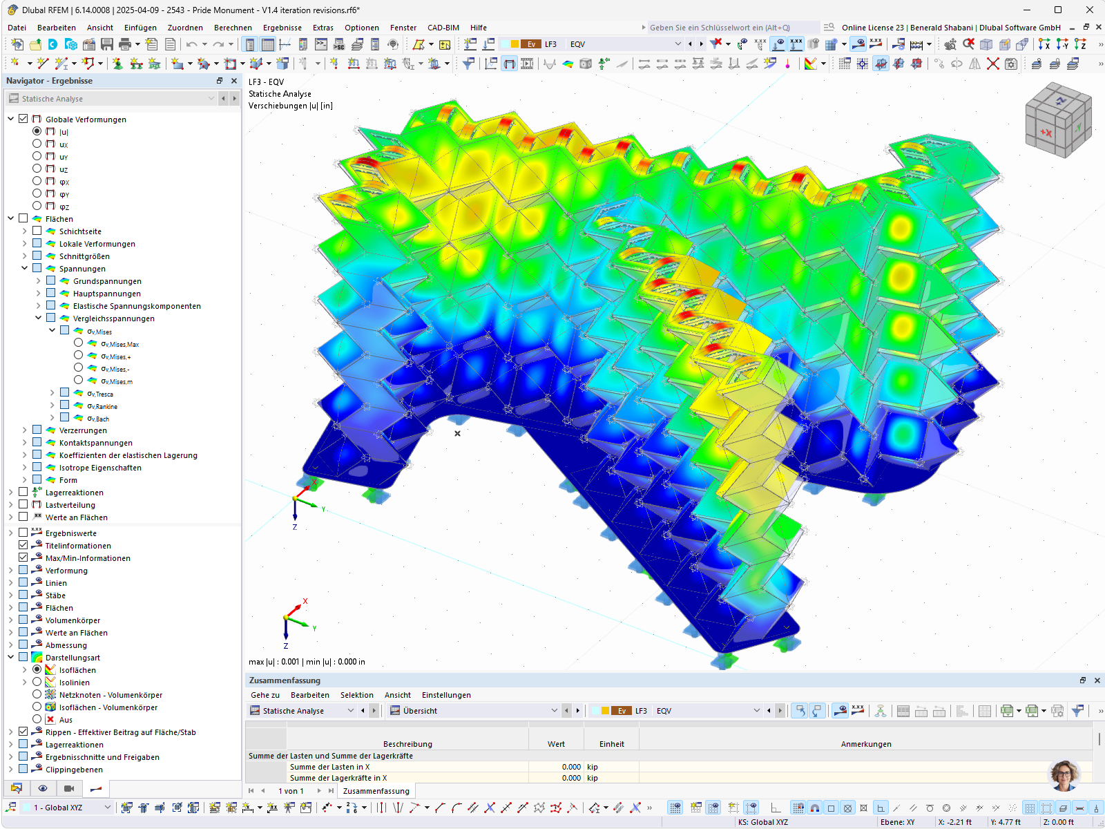 Analyse eines Monuments unter Erdbebenlasten mit strukturellen Belastungen in RFEM.