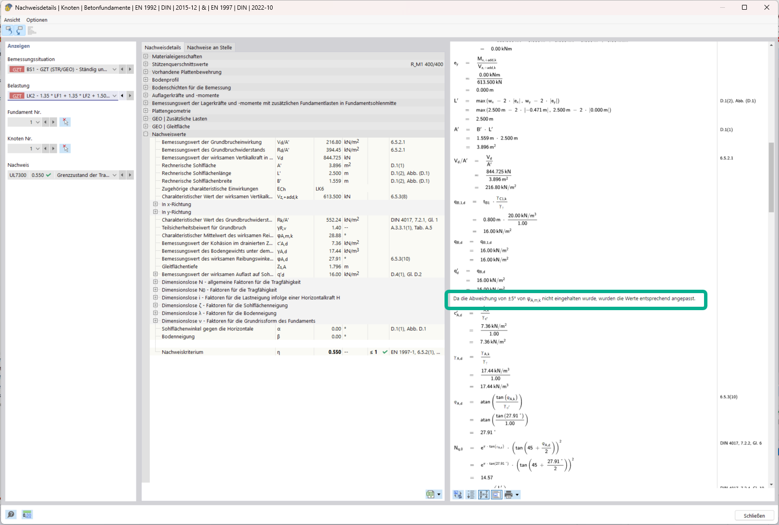 Anpassung des Grundbruchwiderstands in RFEM 6 zur Berücksichtigung inhomogener Böden durch iterative Reduzierung des Reibungswinkels.