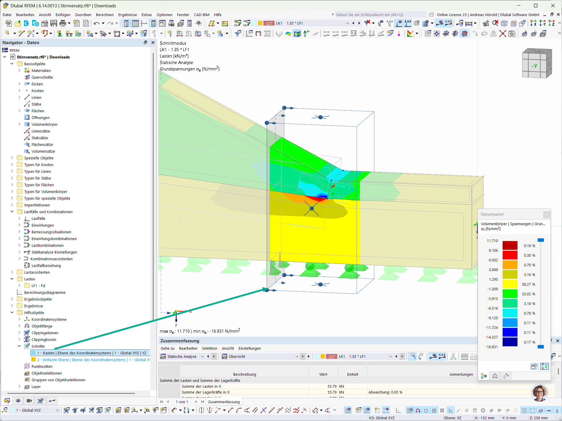 Darstellung des Hilfsobjekts Schnitte für Strukturanalyse in RFEM und RSTAB.