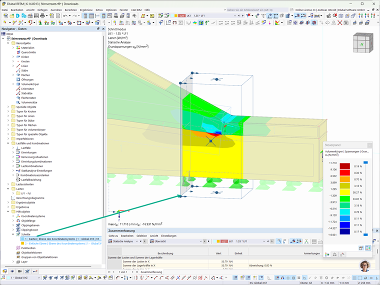 Darstellung des Hilfsobjekts Schnitte für Strukturanalyse in RFEM und RSTAB.