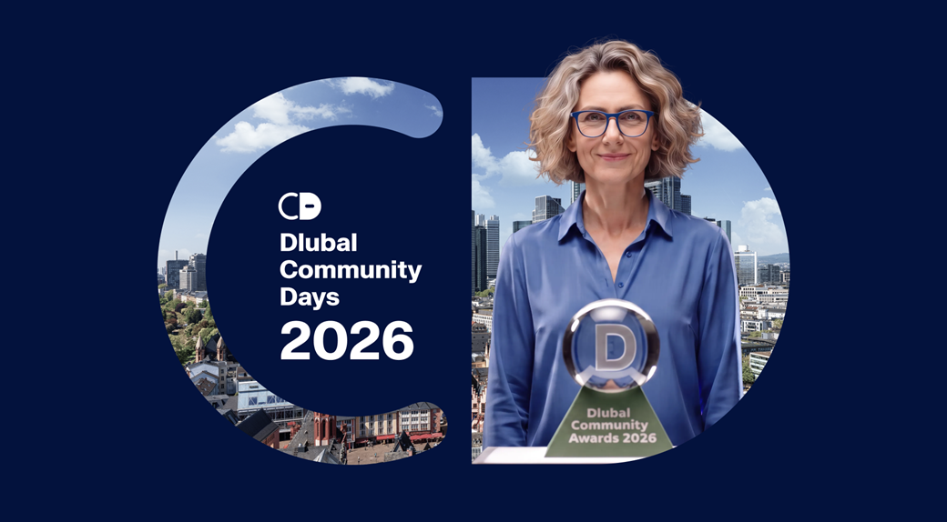 Titelbild, das die Dlubal Community Days und Preise 2026 präsentiert, mit Mia als KI-Botschafterin.