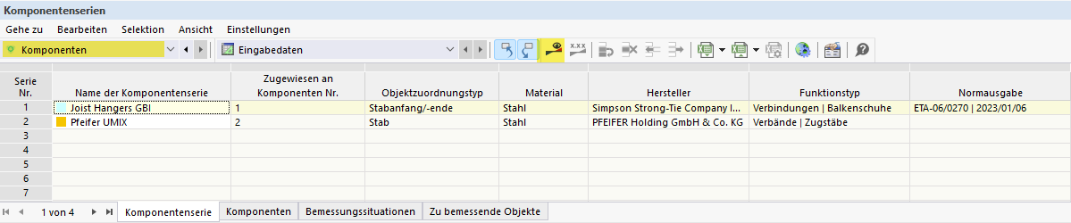Dialogfenster zur Bemessung von Komponente im Strukturanalyseprogramm.