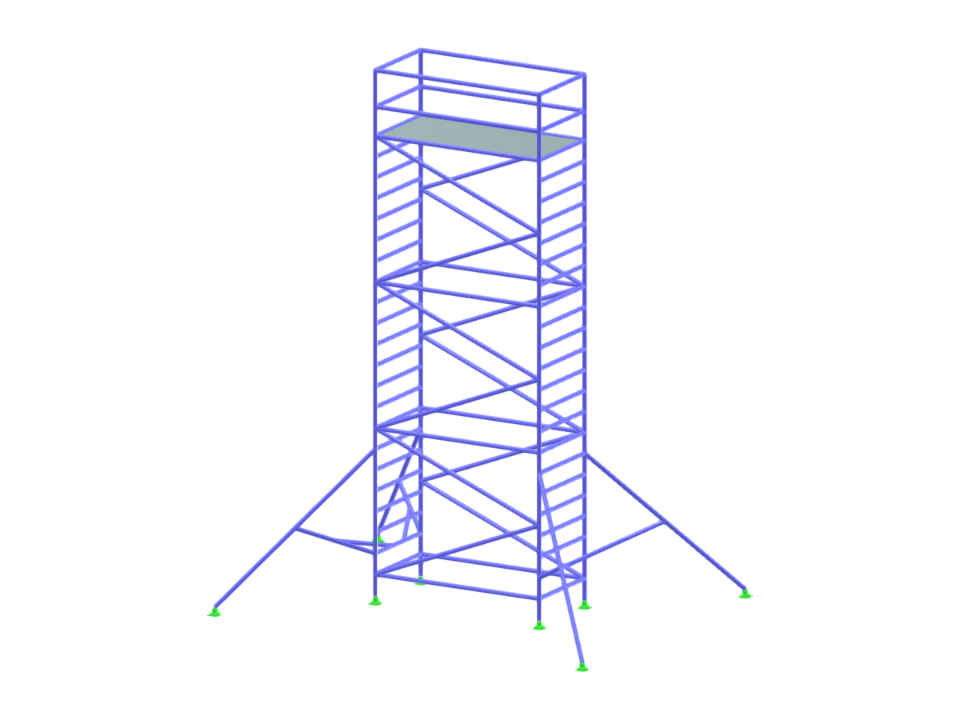 Detailansicht eines Einzelturmgerüsts, das dessen Konstruktion und tragende Bauteile zeigt.