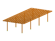 Detailansicht einer Holzpergola mit Darstellung von Holzverbindungen und Bauteilen.